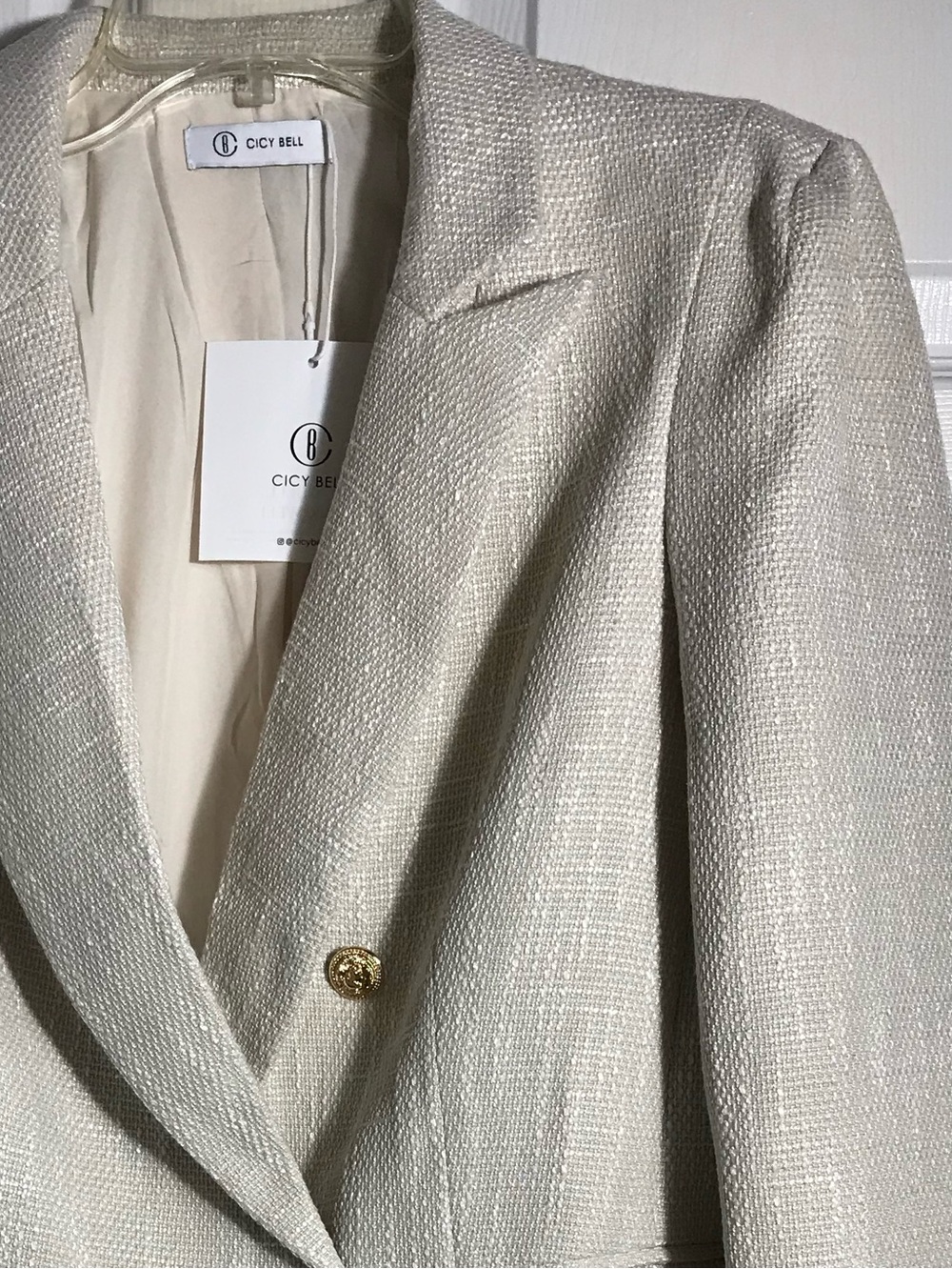 NWT City Bell Cream Double-Breasted Textured Blazer M - Picture 3 of 8